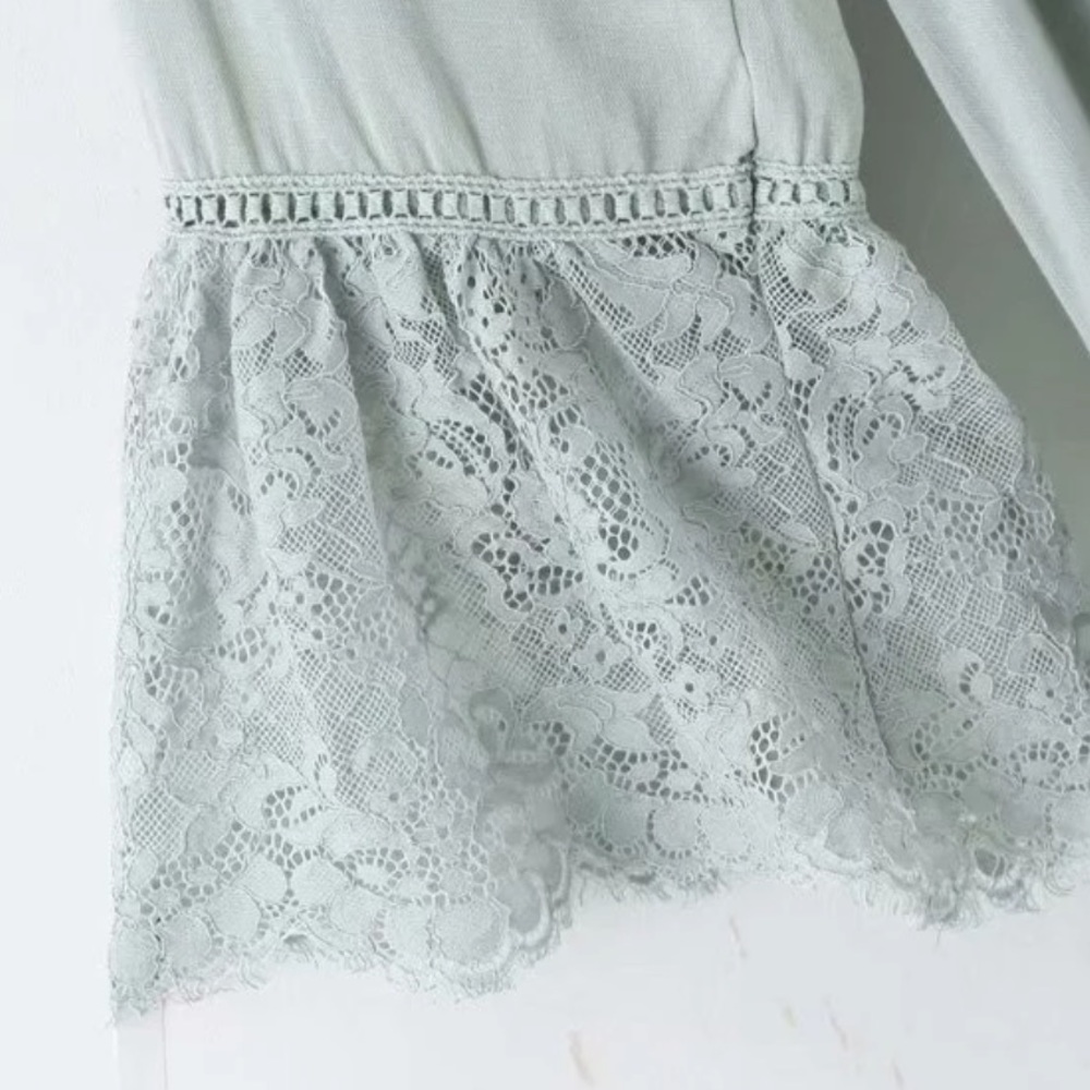 Lace Bell Sleeve Boho Gypsy Dress Mint Green-Blue - Picture 10 of 12